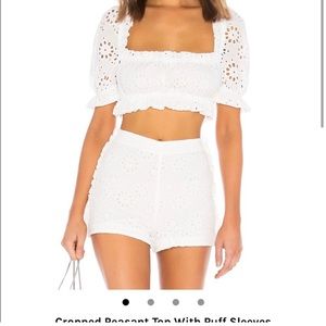 LPA cropped peasant top with puff sleeves